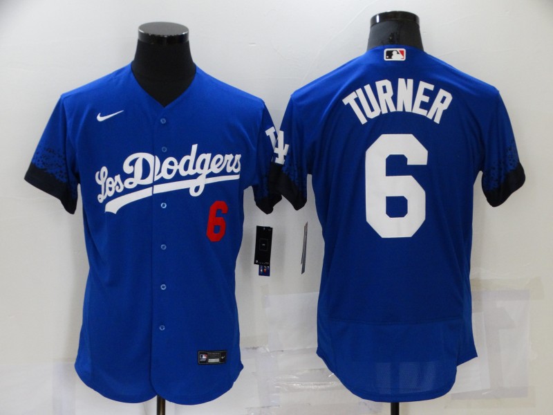 Men Los Angeles Dodgers #6 Turner Blue City Edition Elite Nike 2021 MLB Jersey->los angeles dodgers->MLB Jersey